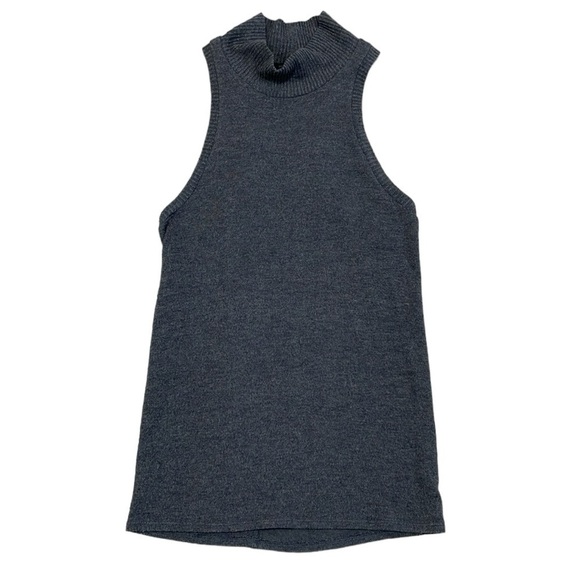 Beautiful People Sweater Tank Top Women's L Large Grey Knit Ribbed Turtleneck - Picture 4 of 14
